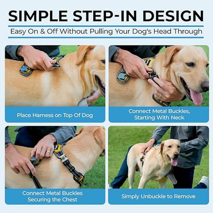 DogTraxs - Step-in Dog Harness - for Large Dogs - Soft Padding & Reflective Trim - Adjustable No Pull Through Design - Control Handle - Top & Front Clip Durable - Biscuit Brown