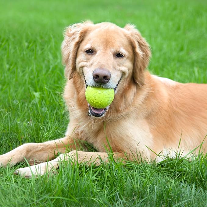 Chew King by Mammoth Supreme Rubber Dog Fetch Balls (8-Pack), Durable 3” Natural Rubber Balls with Safety Air Vent, High Bounce Fetch Toys for Aggressive Chewers, Launcher Compatible - Yellow