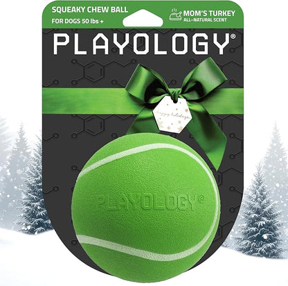Playology Dog Toys | Squeaky Chew Ball - Bouncy Durable Floating Fetch Ball for Dogs | Jumbo Mom's Turkey Scented Toy - Easy to Clean and Made from Non Toxic Materials