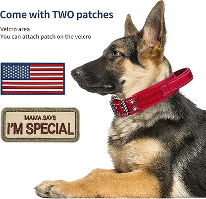 Annchwool Tactical Dog Collar for Medium and Large Dog,Adjustable Military Dog Collar with Soft Padded Handle,Heavy Duty Double Buckle Design(Red,XL)