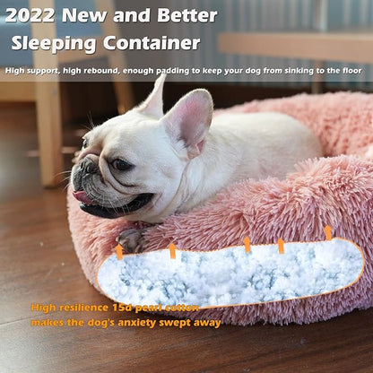 Calming Donut Dogs Beds for Small Dogs Washable,23inch Plush Round Pet Bed for Cozy Sleep,Fluffy Faux Fur Large Cat Bed,Fits up to 25 lbs Pets,Pink