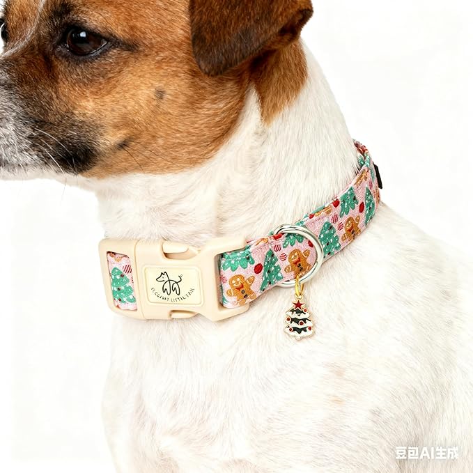 Elegant little tail Christmas Dog Collar, Pet Collar Cotton Soft Gingerbread Man Winter Dog Collars Holiday with Quick Release Buckle Pet Puppy Collar for Small Puppy