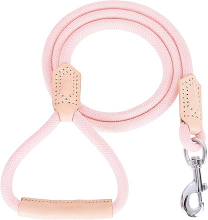 Mile High Life | Premium Leather Dog Leash | Strong Rope Leash | Leather Handle | Zinc Alloy Strong Clasp | Small Medium Large Dogs | 4/5/6 Feet(Pink, 72 Inch (Pack of 1))