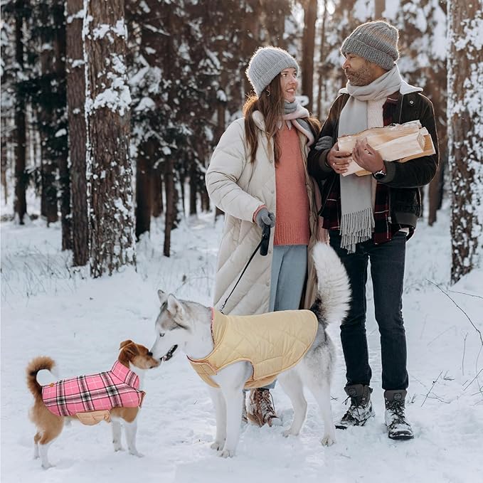Kuoser Waterproof Dog Coat, Reversible Dog Jacket for Large Dogs, Adjustable Durable Doggie Winter Coat for Groowing Puppies Warm Puppy Cold Weather Apparel, Pink L