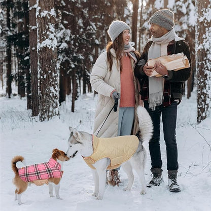 Kuoser Waterproof Dog Coat, Reversible Dog Jacket for Medium Dogs, Adjustable Durable Doggie Winter Coat Warm Puppy Cold Weather Apparel from Small to Large Breed, Pink M