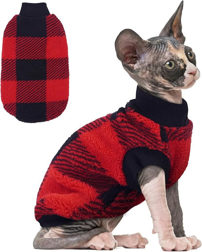 PUMYPOREITY Christmas Sweater for Cats, Cozy Fleece Cat Shirt - Stretchy & Warm, Super Soft Kitten Sweater, Machine Washable Pet Clothing for Comfort & Style, Red, M