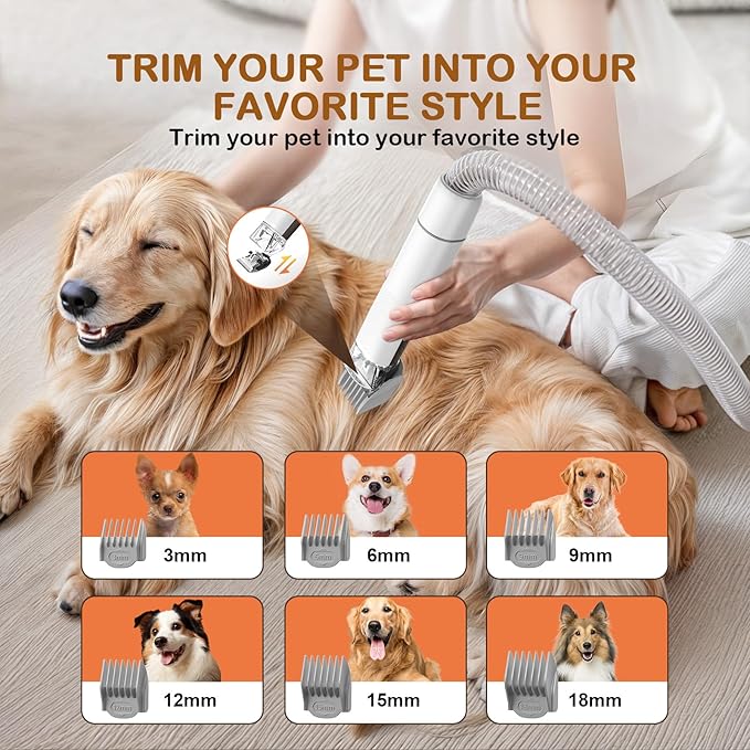 Ozumek Dog Grooming Vacuum, Dog Grooming Kit with Pet Clipper Nail Grinder, 6 Pet Grooming Tools (Mushroom)