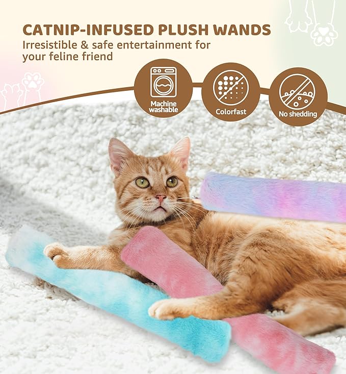 IPTPAS 3 Pack Cat Kicker Toy Pillows, Interactive Plush Toys with Catnip Inside, Soft Durable Kick Sticks Teething Chew Toy, Cat Body Pillows for Indoor Cats & Kittens, Promote Exercise, Play & Cuddle