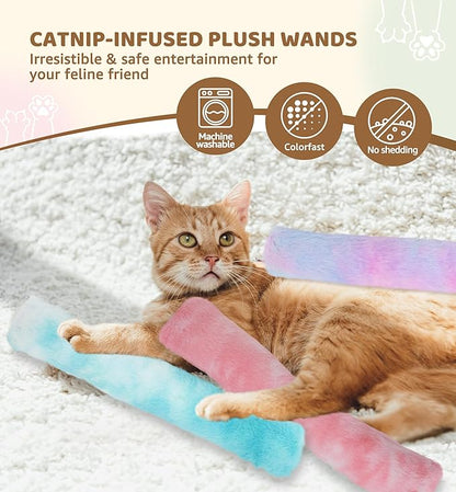 IPTPAS 3 Pack Cat Kicker Toy Pillows, Interactive Plush Toys with Catnip Inside, Soft Durable Kick Sticks Teething Chew Toy, Cat Body Pillows for Indoor Cats & Kittens, Promote Exercise, Play & Cuddle