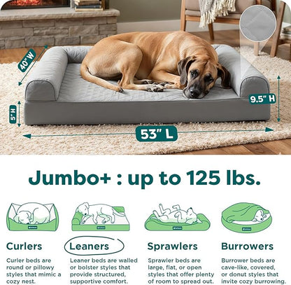 FurHaven Classic Sofa Orthopedic Dog Bed for Large Dogs, Egg Crate with a Solid Orthopedic Foam Base for Joint Support, Removable Washable Cover, Jumbo Plus XXL, Quilted Sofa, Silver Gray