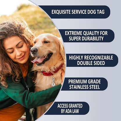 Leash King Service Dog Tag/ESA Animal Tag - Double Sided with Federal Protection & Red Medical Alert Symbol| Easily Attach to Collar, Harness, Vest | Service Dog Identification Tag