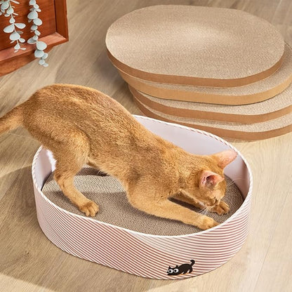 Conlun Cat Scratcher Box with 4 Cat Scratching Board Reversible Scratch Pad, Heavy Duty Corrugated Cardboard Pet Bed Lounger Kitty Scratchers for Indoor, Protects Furniture,Kittens Gifts-Large