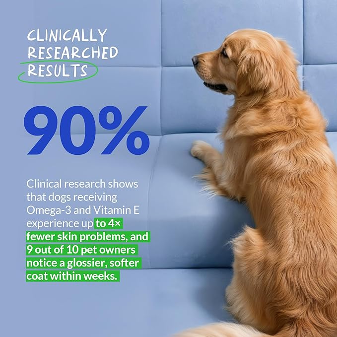 Omega 3 Fish Oil for Dogs - Skin & Coat Supplement with Cod Liver Oil, Algae, EPA & DHA Fatty Acids for Dog Shedding, Itch Relief, Hot Spots, Skin Allergy, Joint & Heart Support - 90 Soft Chews