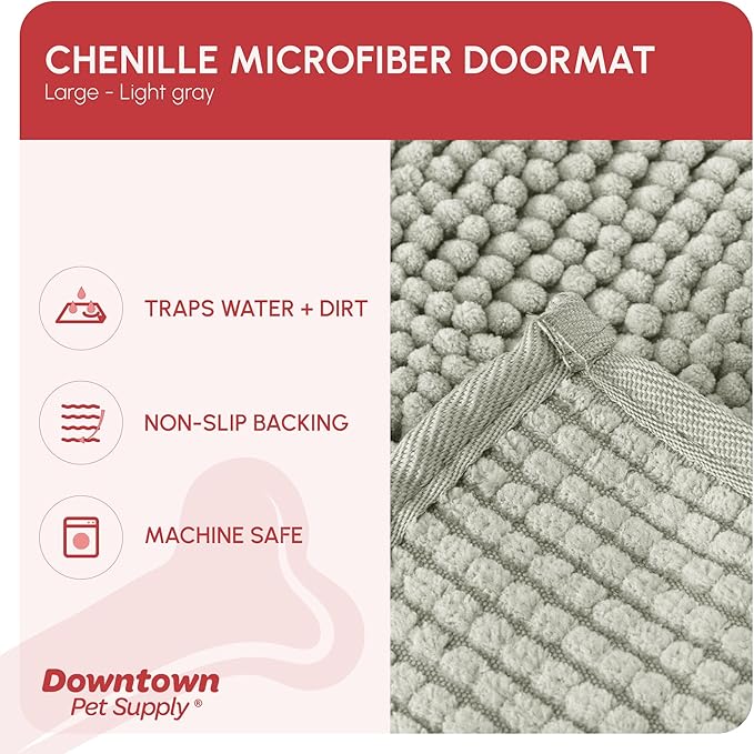 My Doggy Place Dog Mud Mat, 36" x 26" Light Gray – Thick Microfiber Entry Rug for Snow, Mud & Salt – Absorbent, Quick-Dry, Washer-Safe & Non-Slip, Large