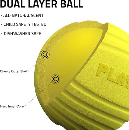 Playology Dog Toys | Dual Layer Ball Durable Chew Toy for Aggressive Chewers | Medium Chicken Scented Toy - Easy to Clean and Made from Non Toxic Materials