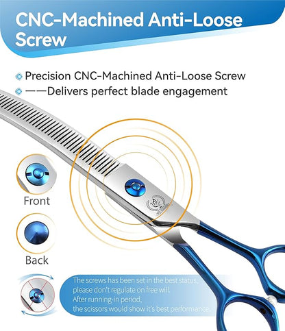 Fenice Peak Curved Thinning Shears Dog Grooming with Coating 440C Stainless Steel, 7 inch Professional Thinning Shears for Dogs，25 Degree of Curved Blade，Durable Smooth Motion & Cut for Dogs and Cats