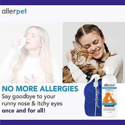 Allerpet Aloe Vera Free Cat Dander Remover - Pet Dander Allergy Relief, Natural & Safe Allergy Relief for Cats and Humans, Soothing Chamomile & Rosemary, Made in USA (12 oz)