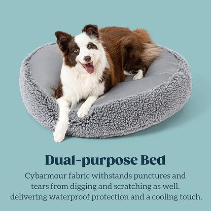 Stoutwool Indestructible Dog Bed - Round Chew Proof Dog Pad - Fluffy Pillow Bed for Aggressive Chewers - Durable - Washable - Ideal for Medium Breeds - 32", Charcoal