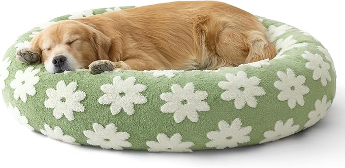 LE SURE Shown on TV Donut Dog Beds Extra Large Sized Dog - Round Pet Beds for Calming Puppy with Washable Cover, Orthopedic Modern Beds with Jacquard Shaggy Plush & Anti Slip Bottom, 42 Inch，Green