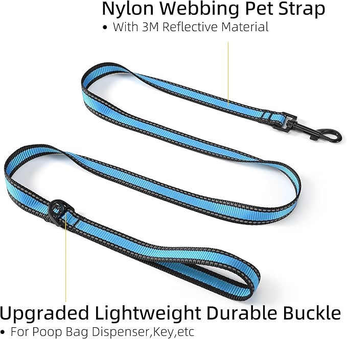 Mile High Life Reflective Dog Collar Leash Set - Adjustable for Small, Medium, Large Dogs (Reflective Edge Blue, Large, Pack of 2)