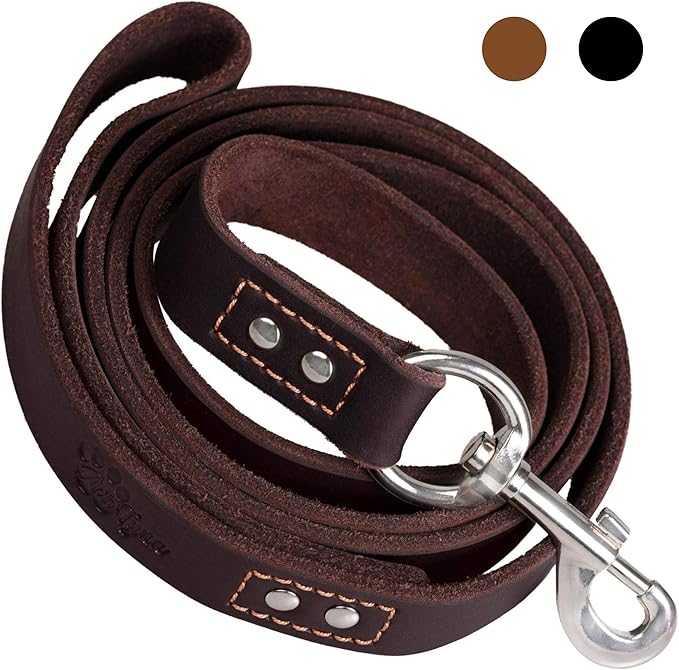ADITYNA Heavy Duty Leather Dog Leash 6 ft x 1" - Strong, Soft Training Lead for Large & Extra Large Breeds (XL - 6 ft x 1 inch, Brown)