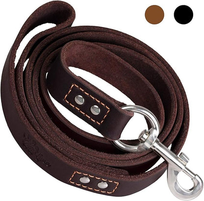 ADITYNA Heavy Duty Leather Dog Leash 6 ft x 1" - Strong, Soft Training Lead for Large & Extra Large Breeds (XL - 6 ft x 1 inch, Brown)