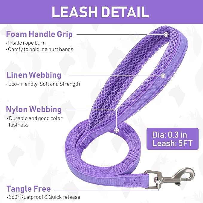 GAMUDA Small Pet Harness Collar and Leash Set, Step in No Chock No Pull Linen Fabric Soft Mesh Dog Vest Harnesses Reflective for Dogs Puppy Cats Kitten Rabbit (Purple, XS)