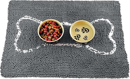 Soggy Doggy Slopmat - Gray/Light Gray Bone - 18” x 24″ - Water Absorbing Door Mat for Muddy Paws and Food/Water Bowls - Microfiber Chenille Small Doormat - Machine Washable