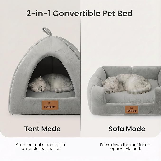 Heated Cat Bed for Indoor Cats, 2-in-1 Heated Cat Cave & Cuddler Warming Bed with Built-in 22W Heating Pad, Machine Washable Thermo-Pet Nest Furniture for Small to Medium Cats 17.3 X 17.3 in