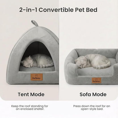 Heated Cat Bed for Indoor Cats, 2-in-1 Heated Cat Cave & Cuddler Warming Bed with Built-in 22W Heating Pad, Machine Washable Thermo-Pet Nest Furniture for Small to Medium Cats 17.3 X 17.3 in