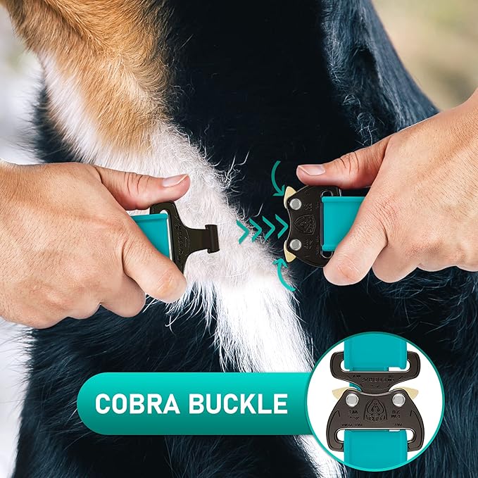 NexaPaw Biothane Dog Collar with Cobra Buckle - Made in USA - QR Code Dog Tag ID Included - Adjustable Heavy Duty Dog Collars for Medium Large Dogs - Waterproof Military Grade Tactical Collar for Dogs