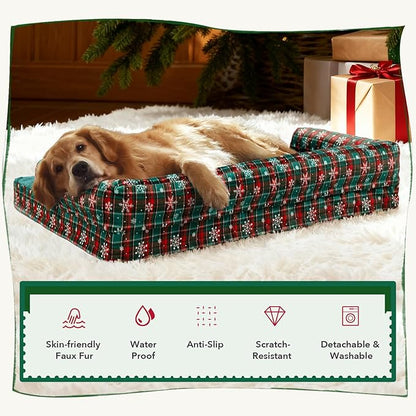 Christmas Dog Bed Large Sized Dogs-Orthopedic Waterproof Dog Beds,Comfort Pets Couch Sofa with Washable Removable Cover,Christmas Holiday Themed Pet Bed for Large Cat Dogs