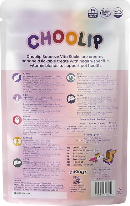 Choolip Squeeze Vita Stick Lickable Cat and Dog Treats – 7-Count Variety Pack – Creamy Puree with Multivitamins for Joints, Skin, Heart, Kidney, Liver, Eyes & Brain – Grain-Free & Vet-Formulated