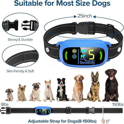FAFAFROG Bark Collar, Rechargeable Dog Bark Collar with 5 Adjustable Sensitivity and Intensity Beep Vibration, Anti Barking Collar for Small Medium Large Breed Dogs (Blue)