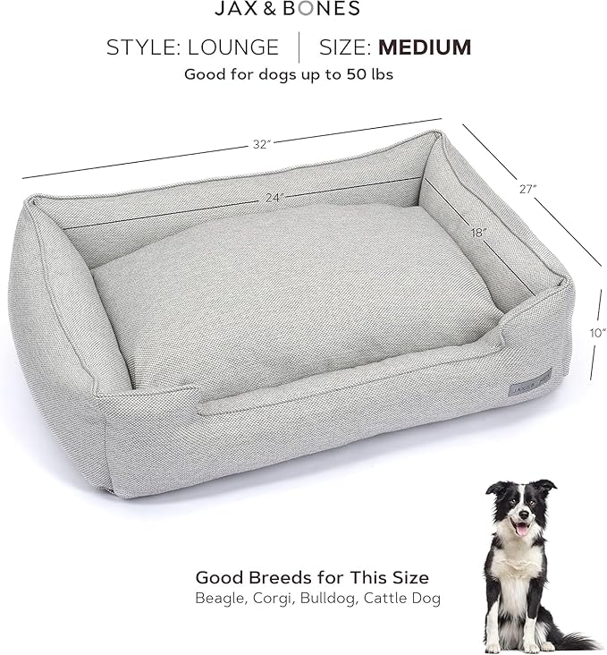 Jax & Bones Dog Bed Lounge - Machine Washable Bed for Dogs - Extra Heavy Duty Bolstered Sides - Medium Grey Dog Mat Beds | 32 x 27 Inches