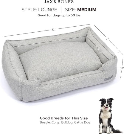 Jax & Bones Dog Bed Lounge - Machine Washable Bed for Dogs - Extra Heavy Duty Bolstered Sides - Medium Grey Dog Mat Beds | 32 x 27 Inches