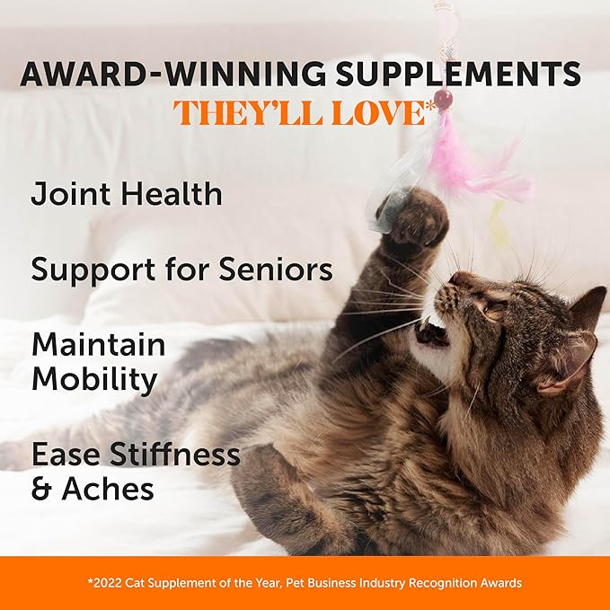 Cat Hip + Joint Health Chews – Crunchy & Creamy Cat Joint Support Supplement - Glucosamine, Chondroitin & Omega-3s – Supports Mobility, Flexibility & Comfort for Indoor & Outdoor Cats (Chicken 90-Day)