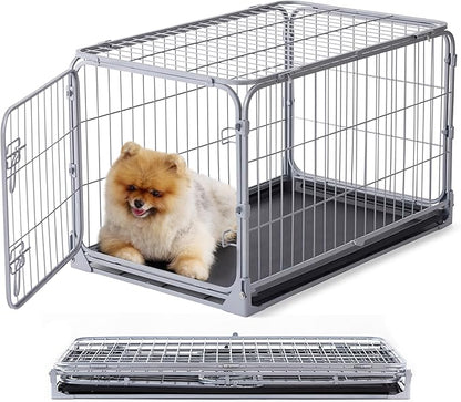 ZOMISIA Foldable Dog Crate for Small Dogs - 30 inch Escape-Proof Metal Kennel with Double Door, Easy Assembly Collapsible Cage with Removable Tray, Indoor Outdoor Use, Silver Gray