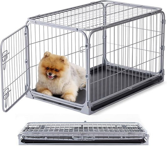 ZOMISIA Foldable Dog Crate for Small Dogs - 30 inch Escape-Proof Metal Kennel with Double Door, Easy Assembly Collapsible Cage with Removable Tray, Indoor Outdoor Use, Silver Gray