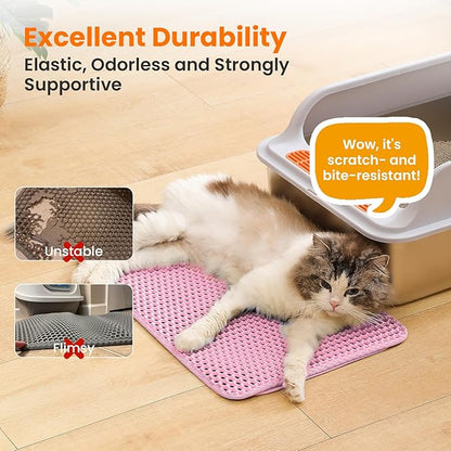 Petinstinct Small Cat Litter Mat, 20x14’’ Double Layer Honeycomb Cat Litter Box Mat, Non Slip Waterproof Urine Proof Litter Trapping Mat for Floor, Kitty Litter Pad, Indoor Pet Supplies, Pink