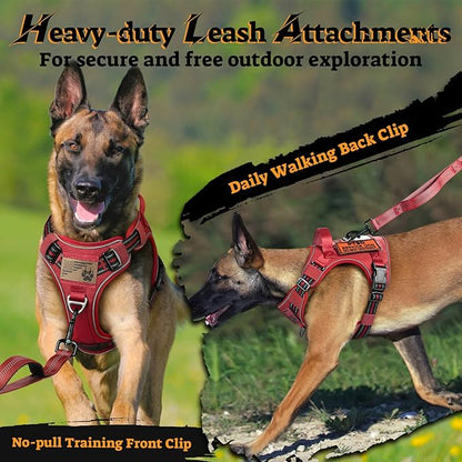 rabbitgoo Dog Harness Medium Sized No Pull, Tactical Service Pet Vest with Molle and Control Handle, Adjustable and Reflective Military Harness for Easy Walking and Training, Red, M