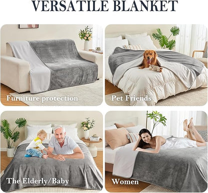 Yaning Waterproof Blanket 60"x80" for Adults, Reversible Waterproof Bed Cover for Dogs Cats Pets, Soft Leakproof Blanket for Bed Couch Sofa Furniture Protector, Grey/Light Grey