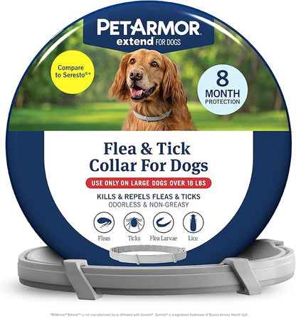 PetArmor Extend Flea & Tick Treatment & Prevention Collar for Large Dogs Above 18 lbs., 8 Months of Protection, Odorless & Non-Greasy, Waterproof, Kills Fleas, Ticks, and Flea Larvae, 1 Count