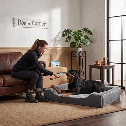 48 Inch XXL Orthopedic Dog Couch Bed for Extra Large Dogs Up to 100 lbs,Cooling Gel Memory Foam + Egg Crate Foam,Waterproof Removable Washable Cover,4-Sided Bolster,Non-Slip Bottom,Dark Grey