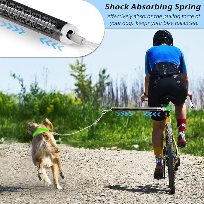 Hands-Free Bicycle Dog Leash for Cycling - 180° Rotating or Fixed Quick-Attach System, Built-in Shock-Absorbing Spring, Anti-Pull Design, Thick Steel Wire Rope 550 lbs (Carbon Fiber)