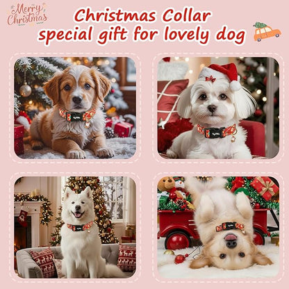 Christmas Dog Collar for Small Dogs, Adjustable Red Small Dog Collars with Gingerbread Man Pattern, Cute Dog Christmas Collar for Dogs, Winter Holiday Dog Collar for Girl Boy Dog-S
