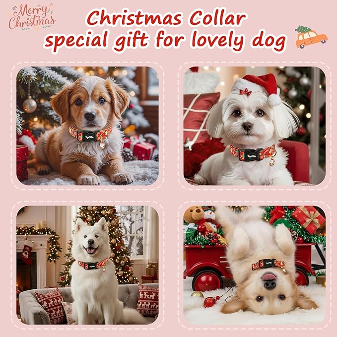 Christmas Dog Collar for Extra Small Dogs, Adjustable Red Small Dog Collars with Gingerbread Man Pattern, Cute Dog Christmas Collar for Dogs, Winter Holiday Dog Collar for Girl Boy Do-XS