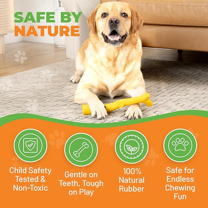 Durable Dog Toy for Power Chewers - 100% Natural Rubber Squeaky Toy for Large & Medium Breeds - Yellow Chicken Flavored Dental Chew for Fetch & Tug of War - Non-Toxic & Safety Tested
