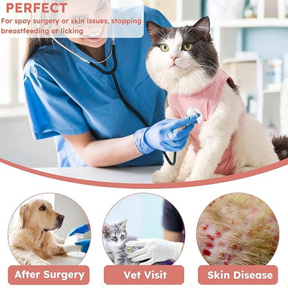 Hpetppy Cat Recovery Suit for Spay Abdominal Wounds, Breathable Cat Onesie for Cats After Surgery Female, Kitten Surgical Recovery Suit Female Cone of Shame Alternative for Cats Anti Licking