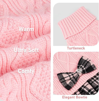 KYEESE Dog Sweater Pullover Dog Sweaters for Large Dogs Soft Turtleneck Pet Sweater Dress with Bowtie Thick Dogs Clothes Warm Comfy Pet Coats, Pink, XXX-Large